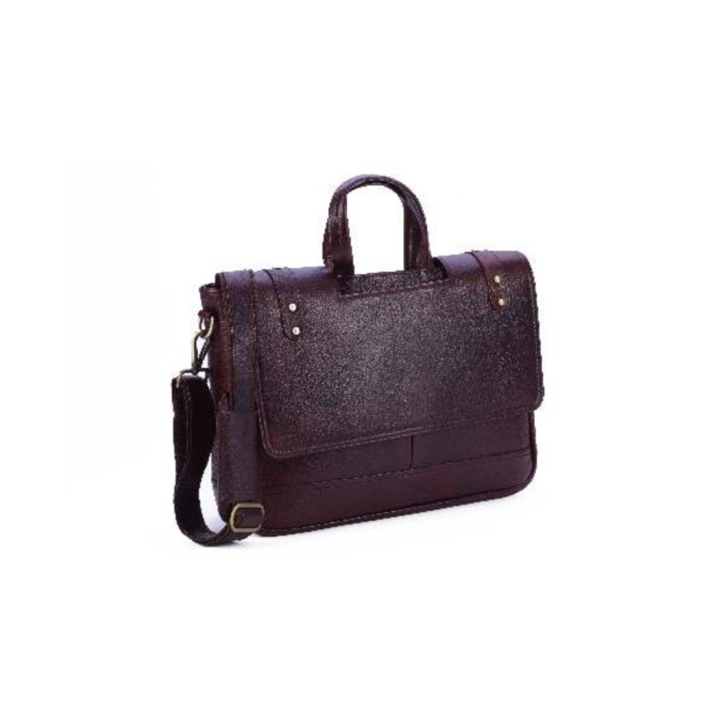 NDM LEATHER BROWN LAPTOP BAG WITH FLAP
