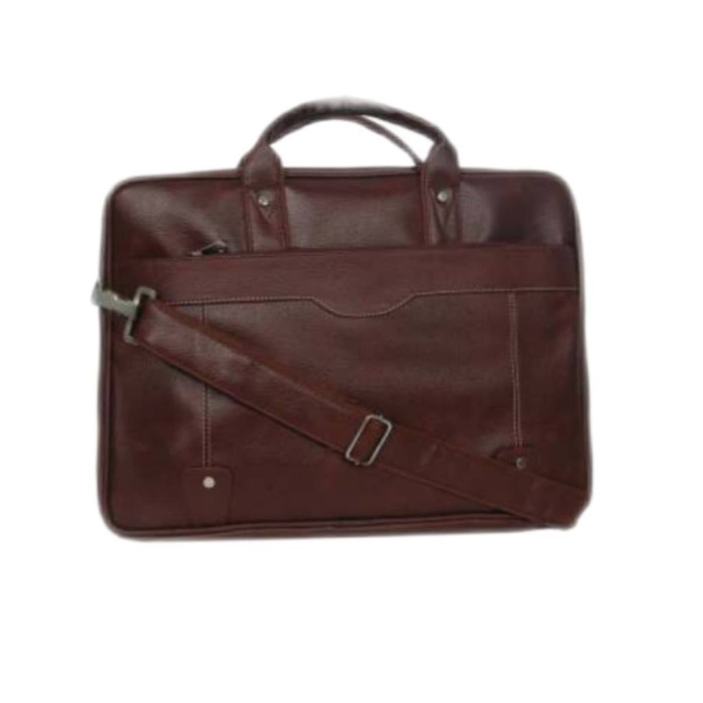 BROWN PU FRONT ZIP LAPTOP BAG
