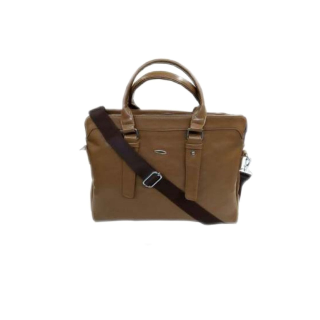 TAN LEATHERETTE SLIVER ZIP BAG
