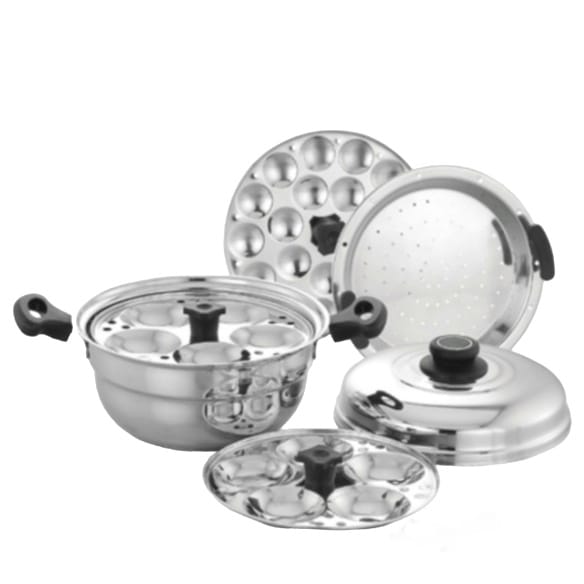 10 Multi Idli Pot - Idli Pot With Lid : 1 No.,5 Idli Plates : 2 Nos,Steamer Plates : 1 No.,Mini Idli Plates : 1 No
