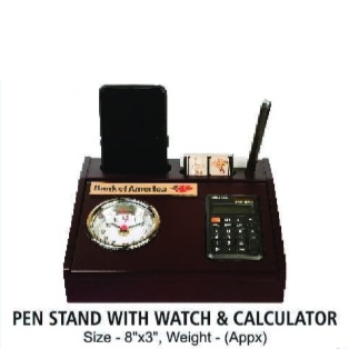 Pen Stand With Watch & Calculator - Size : 20.3*7.6 cm, Weight-(Appx)