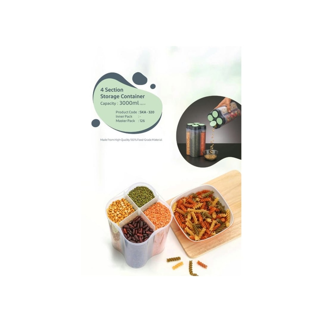 4 Section Storage Container - 3000ML