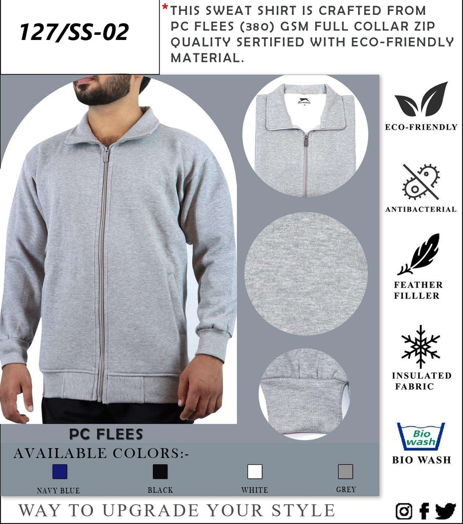 SWEAT SHIRT COLLAR ZIPPER PC FLEES - 380 GSM