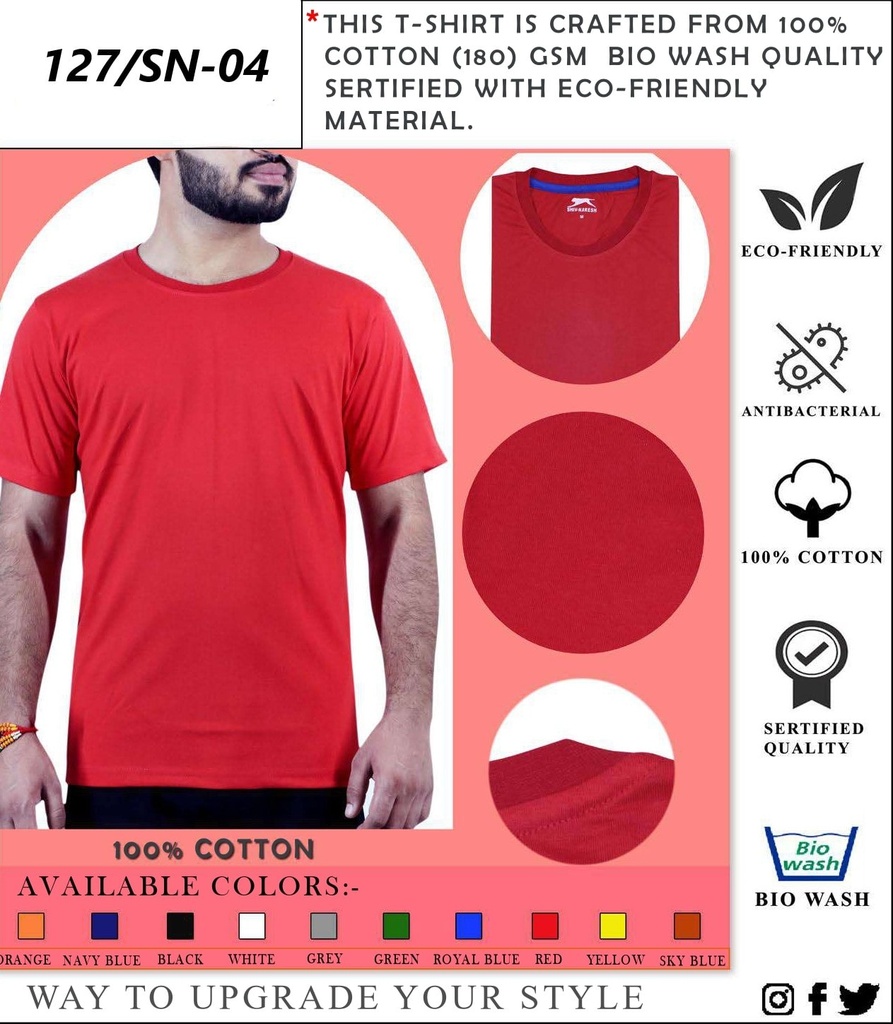 T-SHIRT ROUND NECK - 180 GSM (BIO WASH)