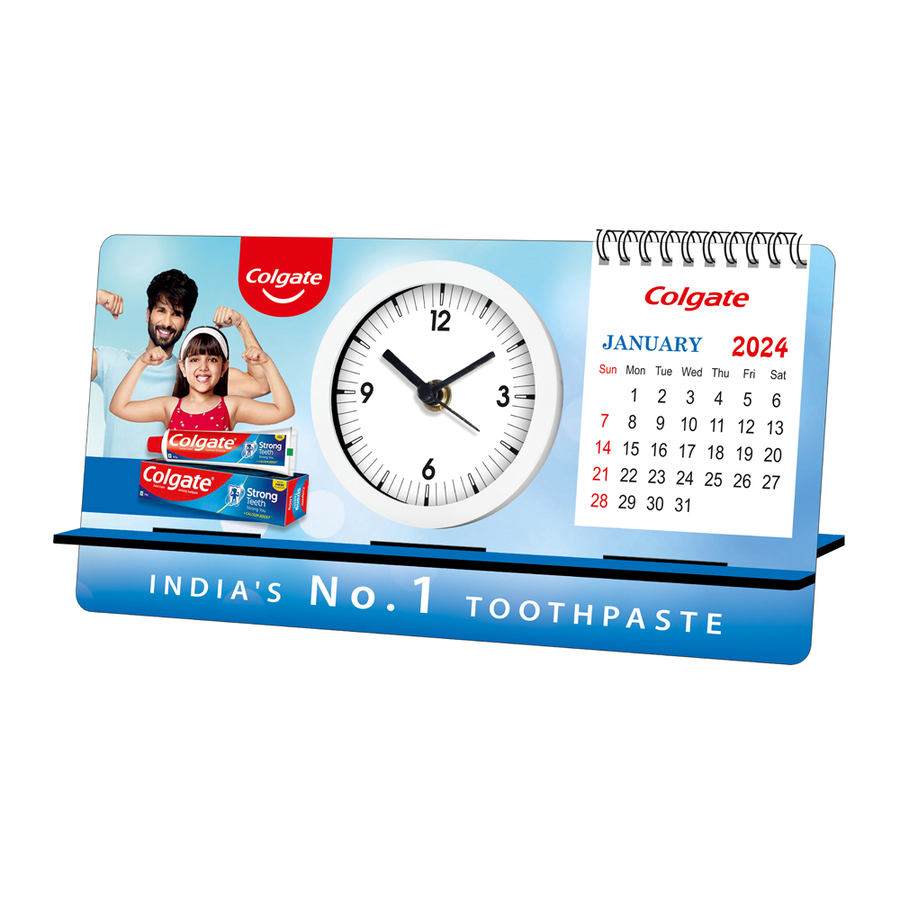 Mdf Table Clock With Calendar - Colgate