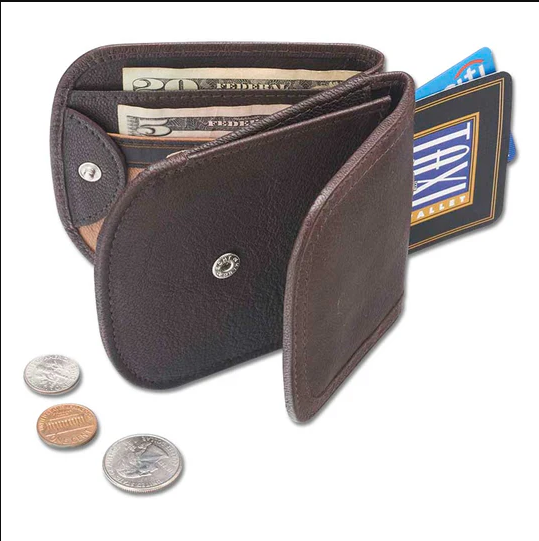 Demmy Alicia Klein Canyon Espresso Brown Leather Taxi Wallet – Compact 3.5″ × 4″ Front‑Pocket Wallet with Gusseted Coin Pocket & Dual Card Slots
