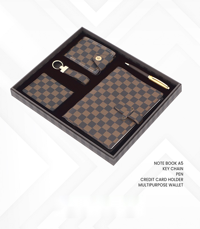 Note book (A5 size),Key chain,Pen, V card holder & Wallet (5pc set)