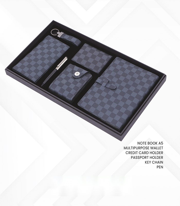 Note book (A5 size),Key chain,Pen, V card holder,Passport holder & Wallet (6pc set)