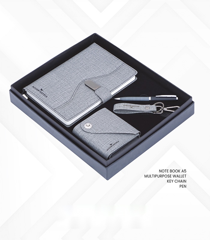 Pen, Key Chain, Multipurpose Wallet & Note Book (4pc set)