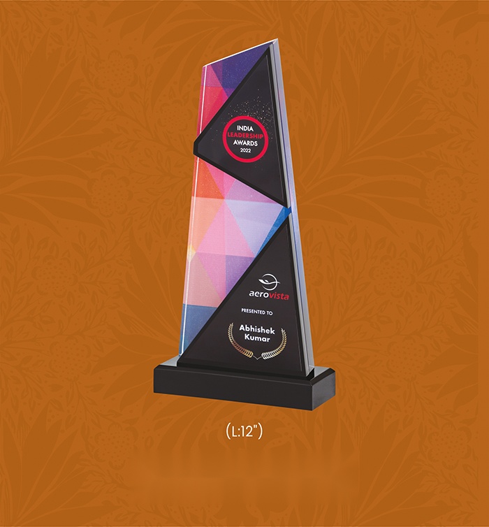 Acrylic Trophy (Memento) with box`- Size : L : 12" inch  