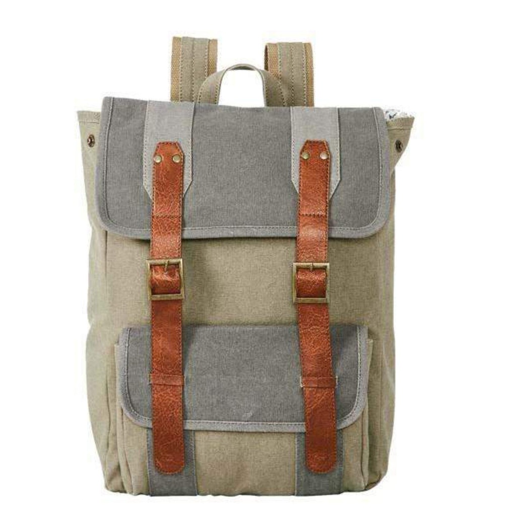 [60548] Brown 100% Cotton Canvas Back Pack For Offices Schools And Colleges With One Outside Pocket And Stylish Design For Men And Women