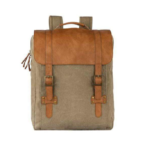 [60600] Brown 100% Cotton Unisex Canvas Back Pack For Offices Schools And Colleges With Two Outside Pockets And Stylish Design 
