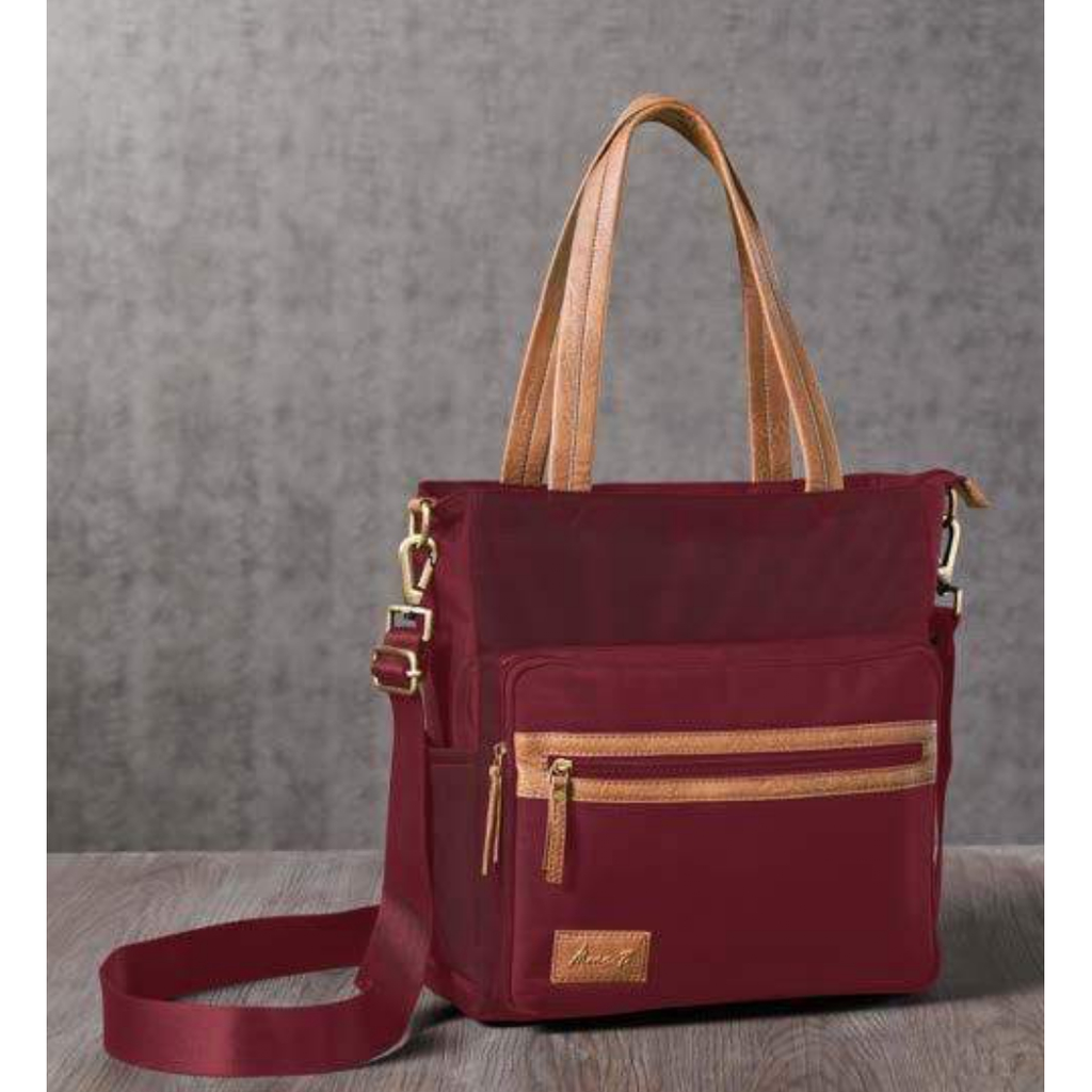 [60612] Eco-Friendly Chic Shoulder Bag - Water-Resistant Recycled Polyester With Vegan Leather Accents, High-Grade Poly-Cotton Interior, 22.86Cm Handle, 152.4Cm Detachable Strap, Multiple Zippered Compartments, Ykk Zip Closure 