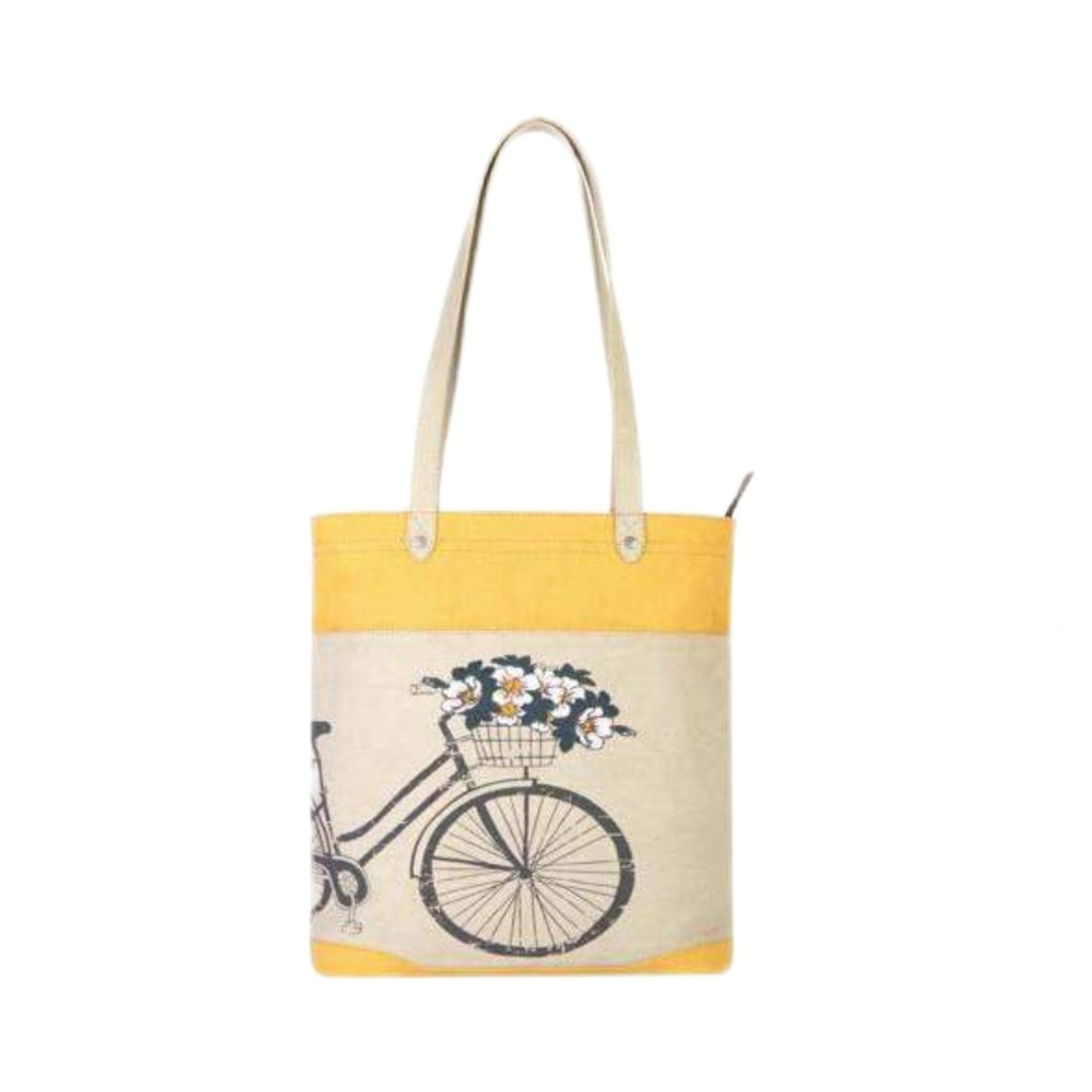 [60668] Bicycle Print Tote Bag - Large Capacity Stylish Shoulder Bag