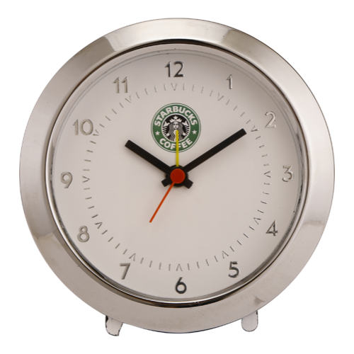 [60679] Starbucks Table Clock (Alarm Clock) - Silver Leaf Dial Size :5" Dial Size:4"