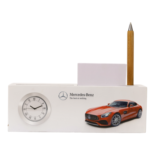 [60711] Mercedes Table Clock With Pad And Pen Size :  2.75"X8.5"