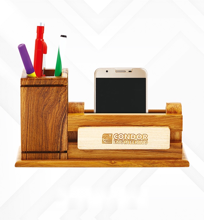 [63636] Wooden Desk organizer with Phone & Pen holder