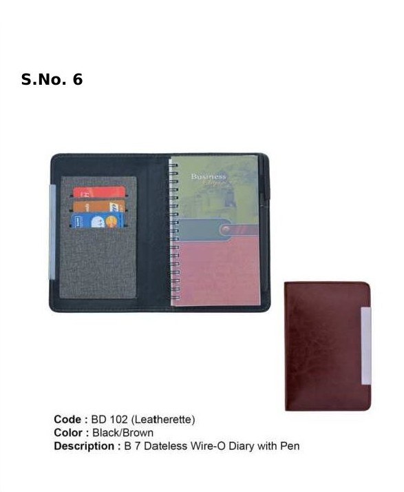 [63819] B 7 Dateless wire-o diary with pen (154 Pages)