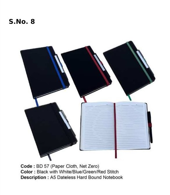 [63821] Multicolor A 5 dateless hard bound notebook with pen (192 Pages)