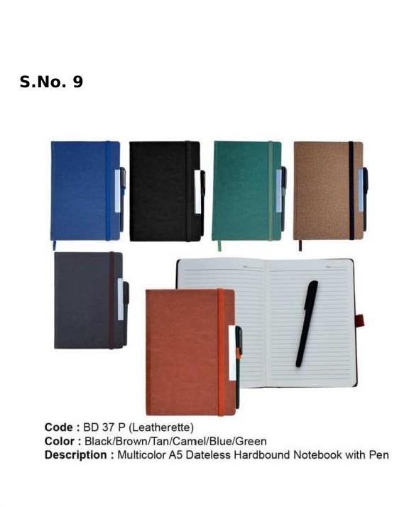 [63822] Multicolor A 5 dateless hard bound notebook with pen (192 Pages)