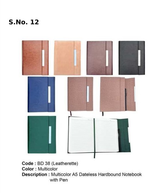 [63825] Multicolor A 5 dateless hard bound notebook with pen (192 Pages)
