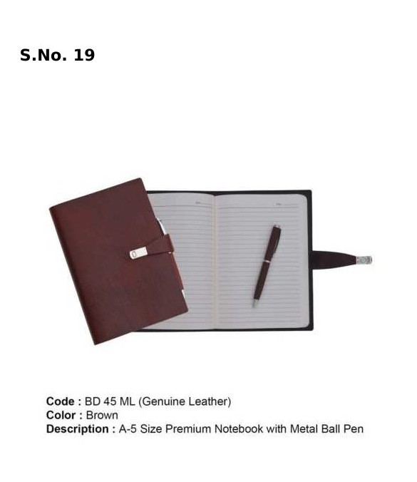 [63832] A 5 Premium notebook with metal pen (192 Pages) GENUINE LEATHER