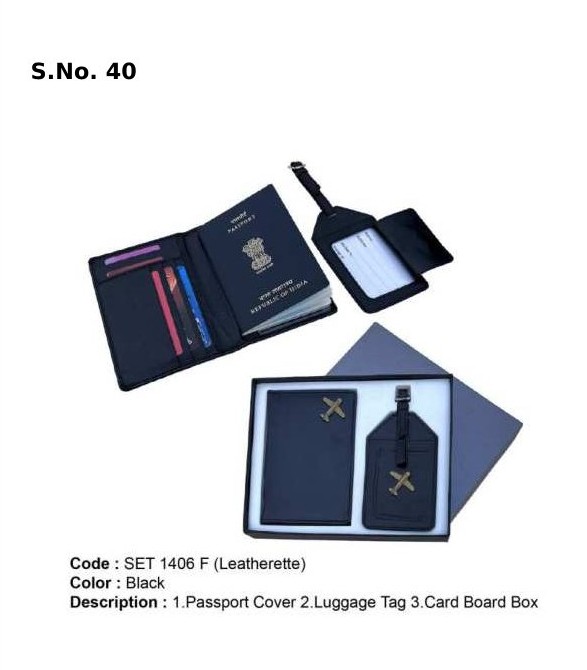 [63853] 2 Piece Gift Set of Leatherite passport cover with card slots & metal fitting