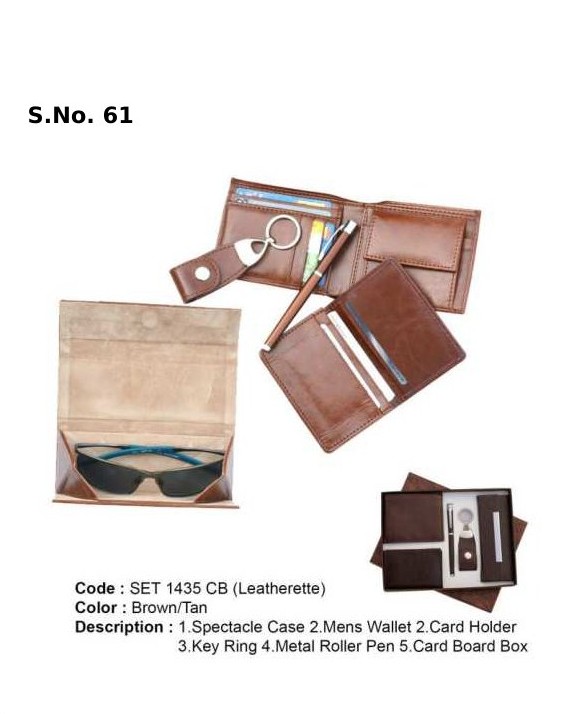 [63874] 5 Piece Gift Set of spectacle case, gents wallet, card holder, key ring, metal roller pen, card board box