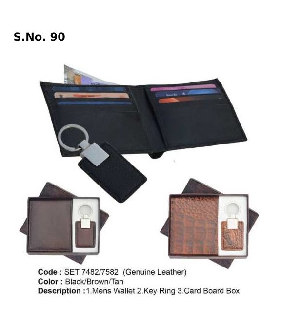 [63903] 2 Piece Gift Set of gents wallet, key ring, card board box