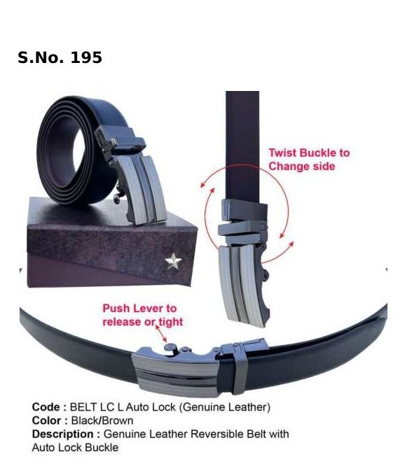 [64008] Reversible Belt with Autolock Buckle - Genuine Leather