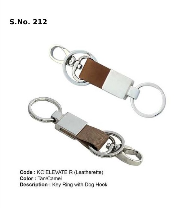 [64025] Double Ring Key Ring with Dog Hook - Leatherette