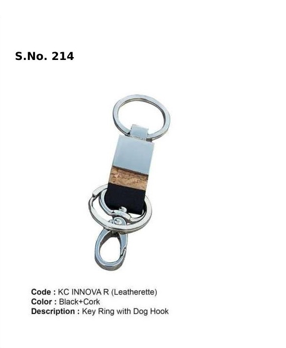 [64027] Double Ring Key Ring with Dog Hook - Leatherette