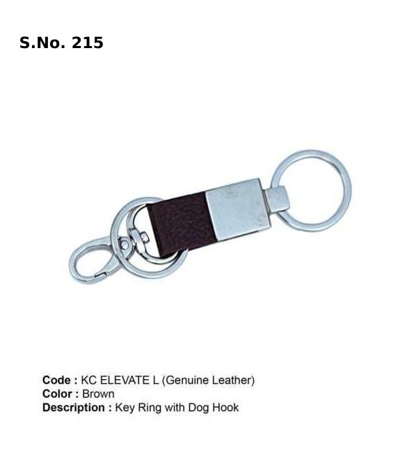 [64028] Double Ring Key Ring with Dog Hook - Genuine Leather