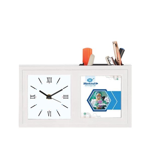 [60868] Table Clock With Pen Stand - Size	7.25X4.07"