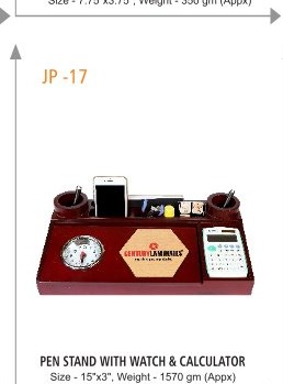 [64065] PEN STAND WITH WATCH & CALCULATOR Size - 15"x9", Weight - 1570 gm (Appx)