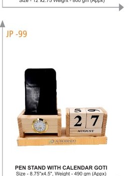 [64165] PEN STAND WITH CALENDAR GOTI Size - 11.75x4.5""