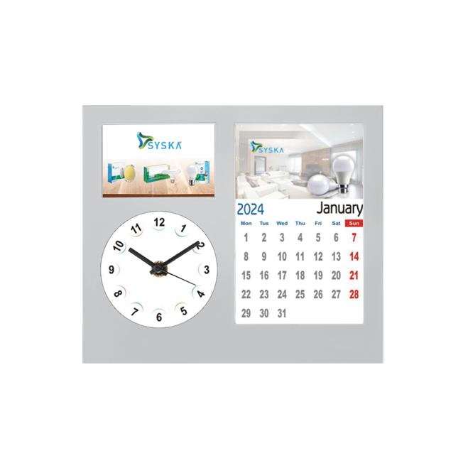 [60889] Table Clock With Calender - Size	8.00X7.00"Dial Size	3.11" Round