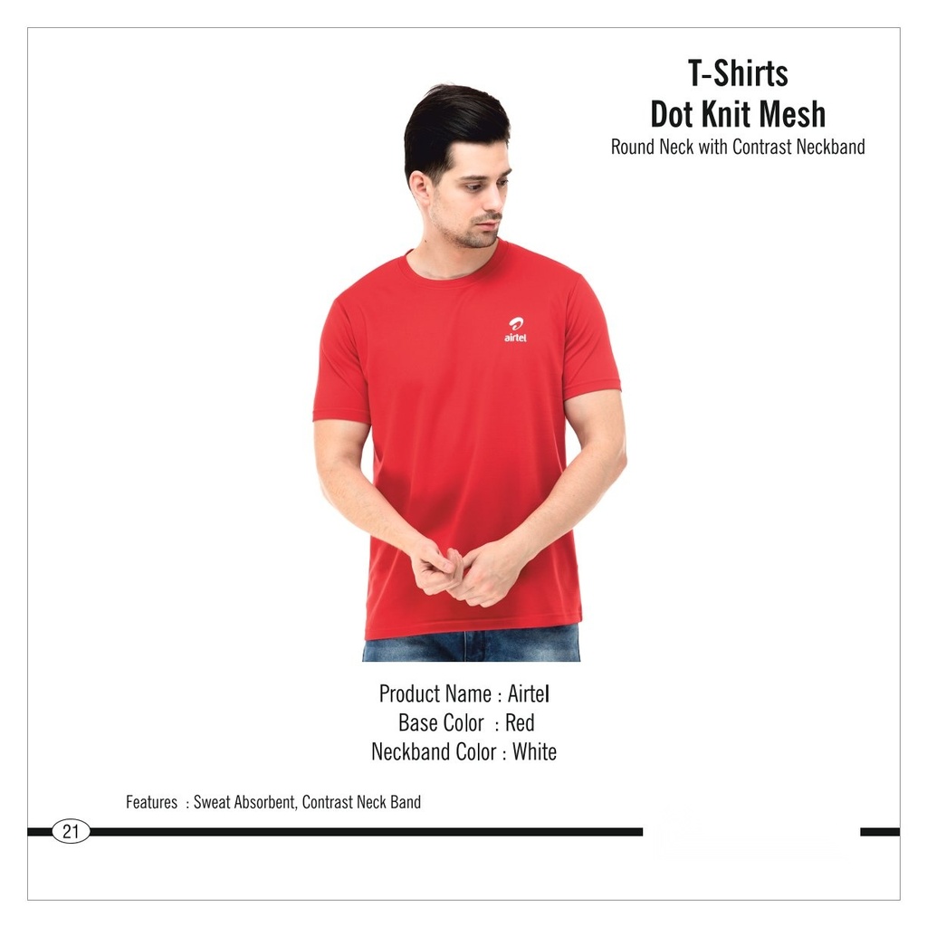 [64454]  Round Neck Red Contrast Neckband T-Shirt