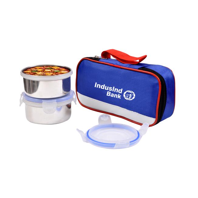 [60915] Stainless Steel Tiffin Box - 2 Pcs 350 ML Container with 1 Pc Bag