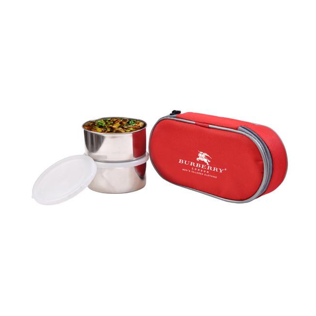 [60916] Tiffin Box Stainless Steel - 2 Pcs 350 ML Container with 1 Pc  Bag