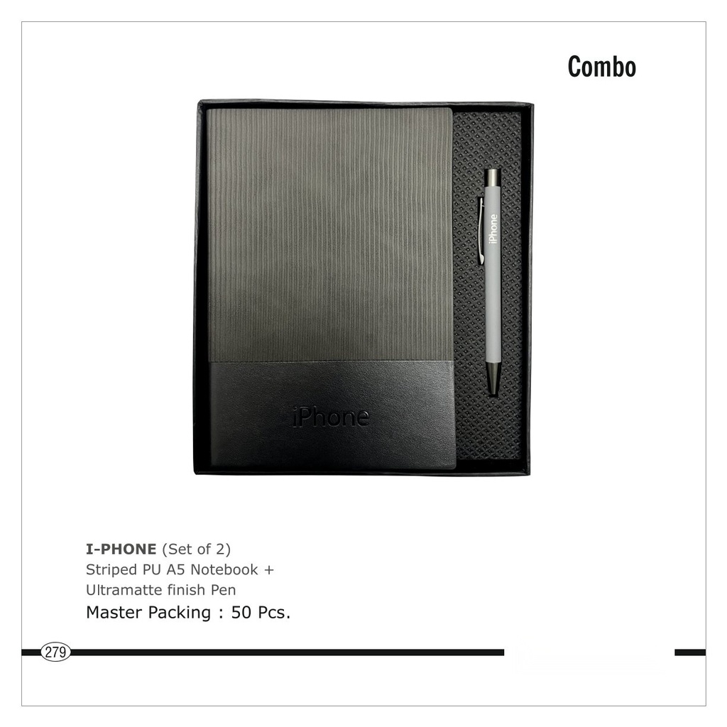 [64712] 2pc set of Striped PU A5 Notebook + Ultramatte finish Pen