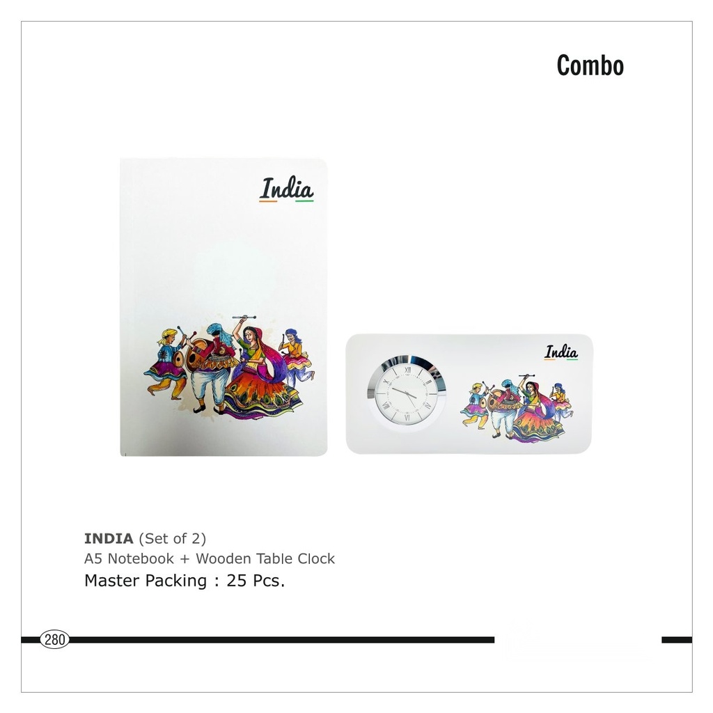 [64713] 2pc set of A5 Notebook + Wooden Table Clock
