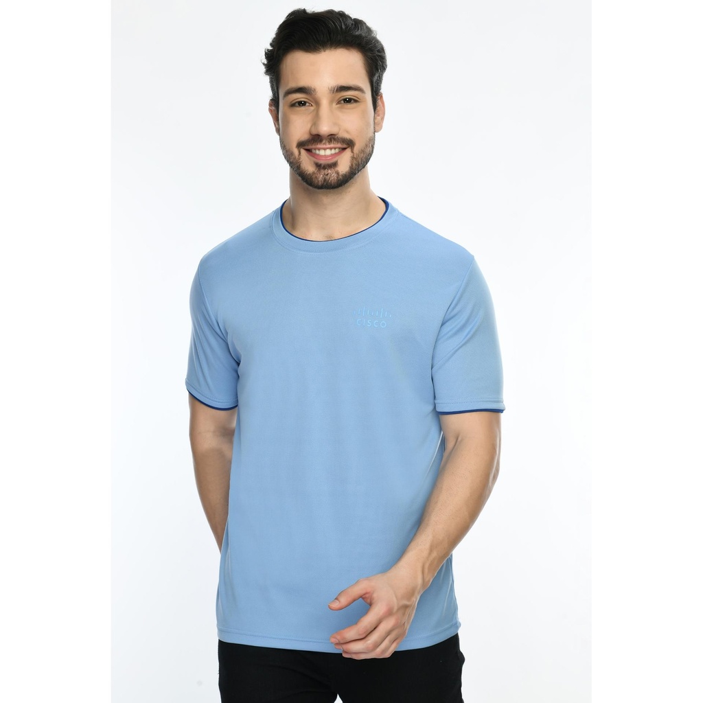 [61010] T-Shirt - Round Neck; Contrast Sleeve Piping; Fabric : Dot Knit Mesh; Sweat Absorbent ; Contrast Band