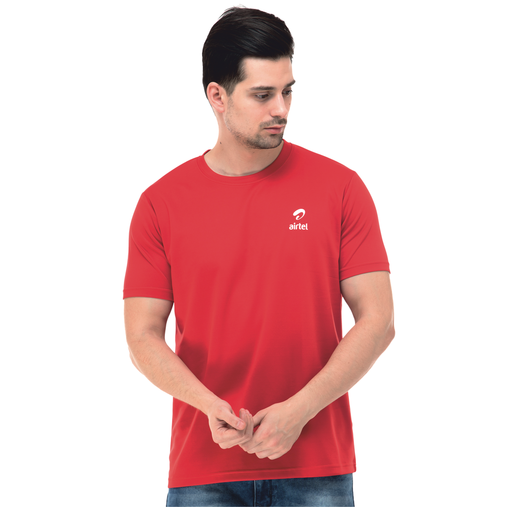 T-Shirt - Round Neck; Contrast Band; Fabric : Dot Knit Mesh; Sweat Absorbent