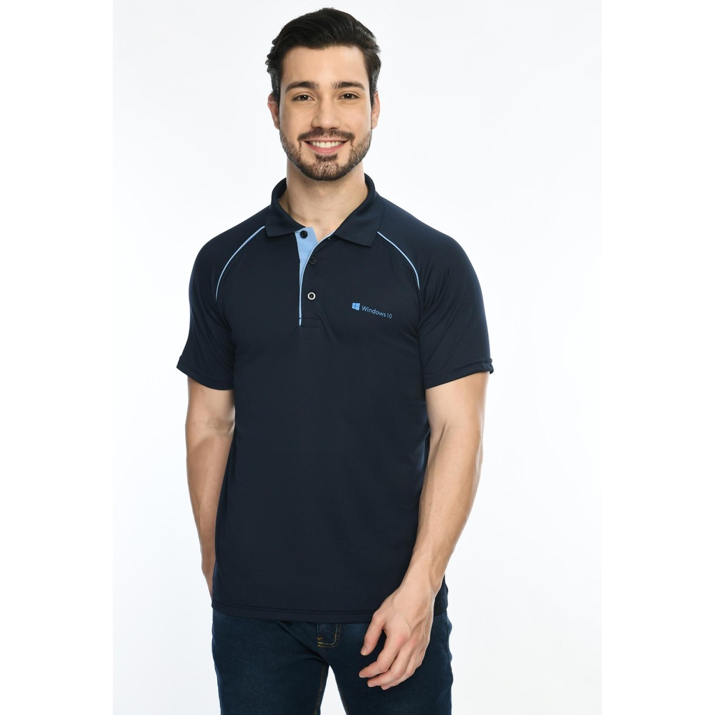 [61039] T-Shirt - Eco Polo; Contrast Bone And Chest Panel Folder; Contrast Band ; Fabric : Dot Knit Mesh; Sweat Absorbent