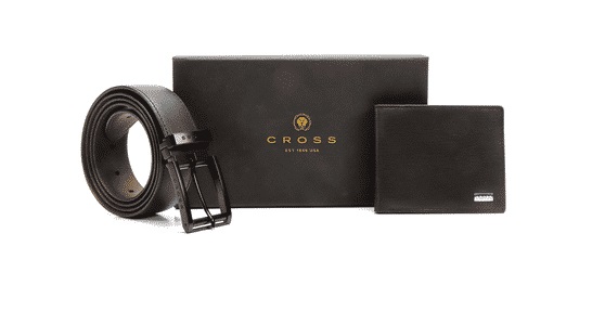[65598] CROSS Insignia Express Slim Wallet + 35 MM Belt - 2 Pcs Set, Belt Size : 42-46 inches (XXL)/ 112 CMS, Wallet Size : H : 9 x L : 11 CM