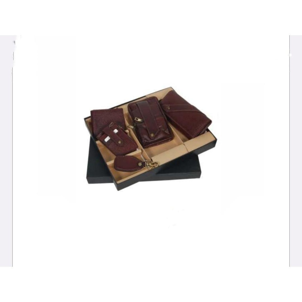 [61159] 5 In 1 Brown Ndm Ladies Wallet Gents Wallet Travel Sling Bag Card Holder Key Chain