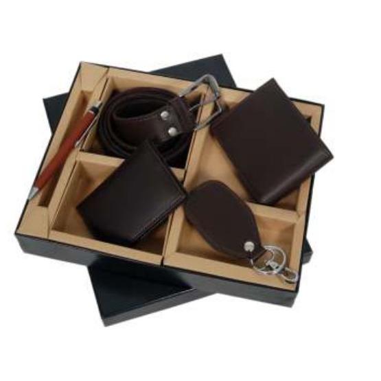 [61163] 5 In 1 Leather Belt Set Gents Wallet Card Holders Belt Key Chain Pen Box