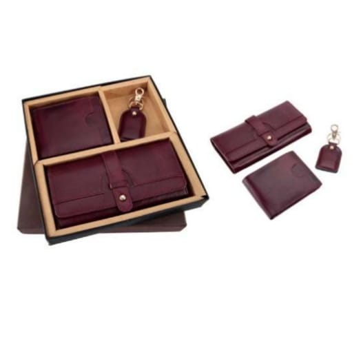 [61168] 3 In 1 Cherry Goat Leather Ladies Wallet Gents Wallet  Key Chain