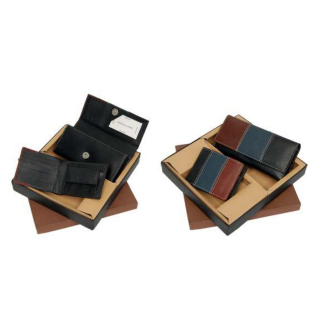 [61169] Tricolour Leather Set With Ladies And Gents Wallets And Box